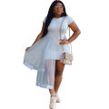 C4485 Sexy fashion lady white o-neck irregular mesh club mini dress for women clothing 2019